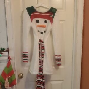 Festive Snowman Sweater Dress - White and Red